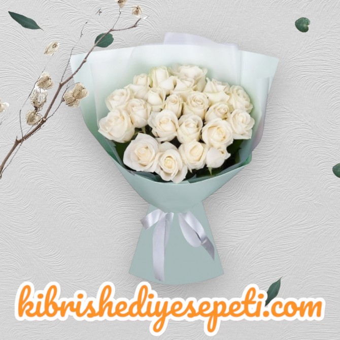 21 Beyaz Gül Buketi